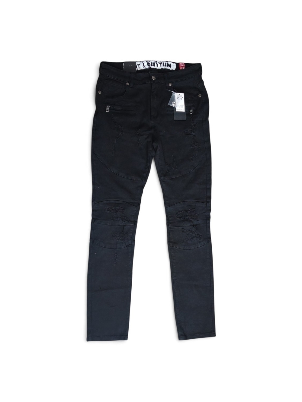 Men's Black Skinny Jeans with Knee Distress -
